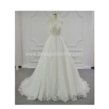 Short Sleeve backless lace Crystal bridal dress Wedding Dress